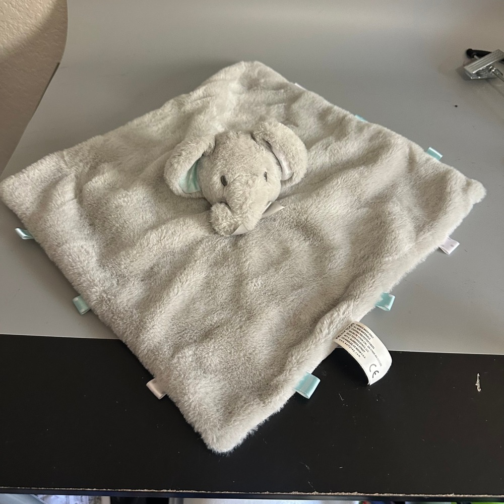 Kellytoy Grey Elephant Security Blanket Plush Satin Taggy Lovey Baby Toy